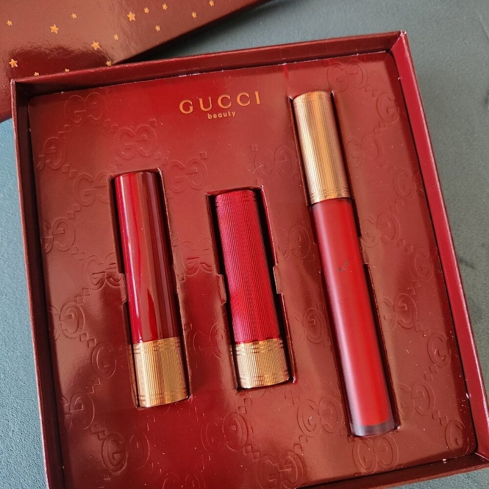 GUCCI ~ Beauty 3 pc Lip Colour Set Rosso Ancora 509 ~ Authentic ~ BRAND NEW!